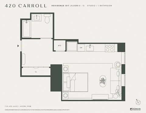 Floor plan for studio, 1 bath, 476 sqft